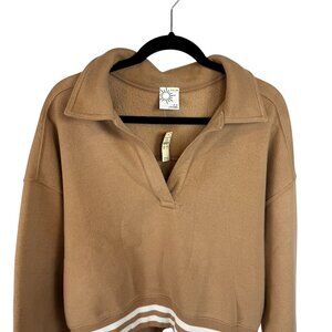NWT Offline by Aerie tan & white split neck collared cropped sweater Size Medium